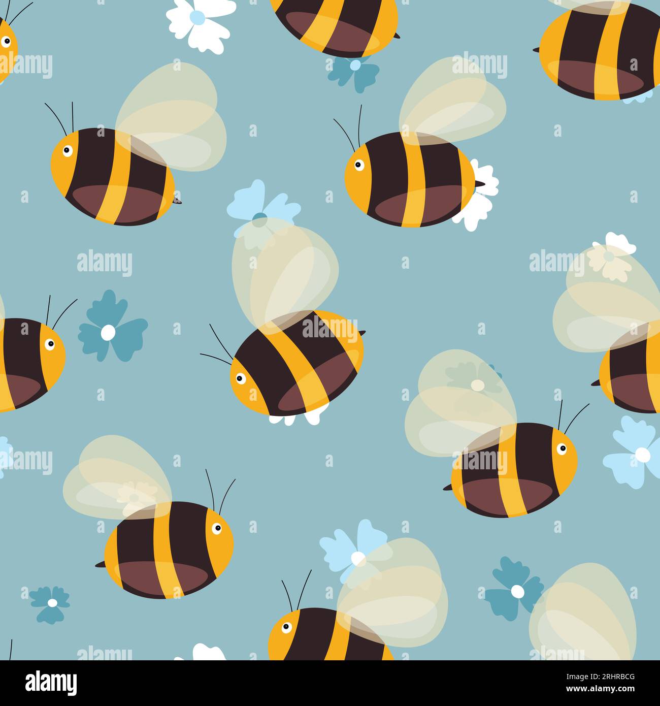Seamless pattern with bees on floral background. Small wasp. Vector ...