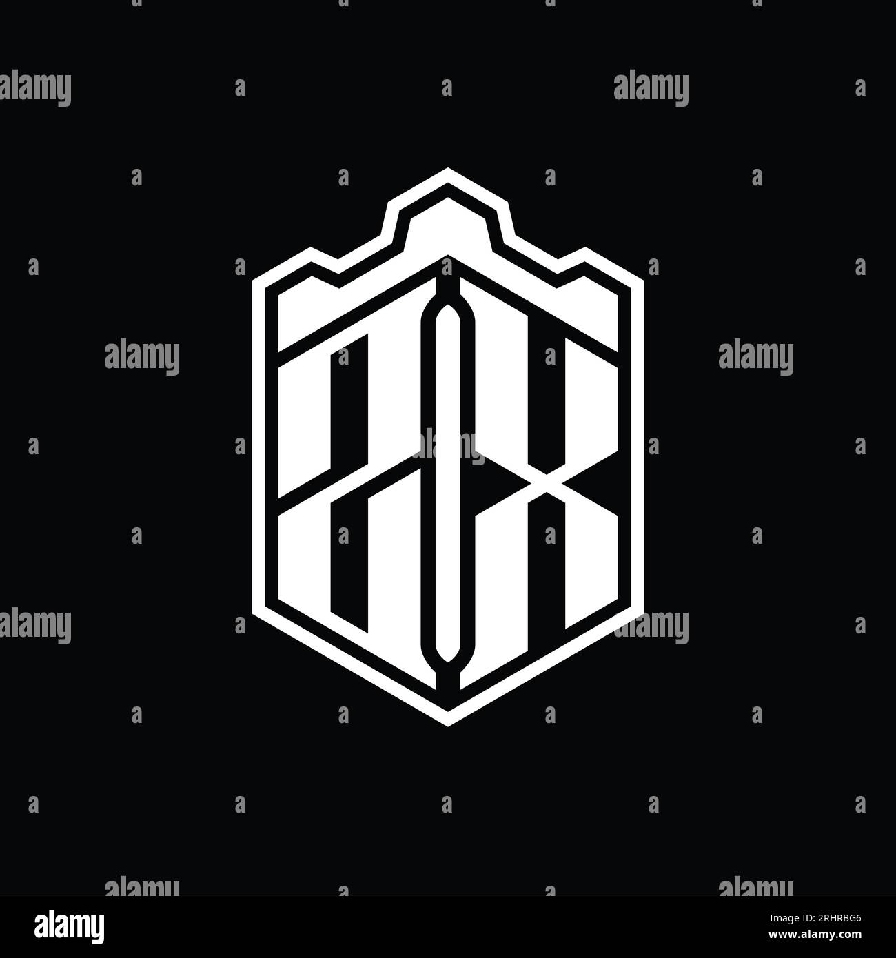 ZX Letter Logo monogram hexagon shield shape crown castle geometric ...