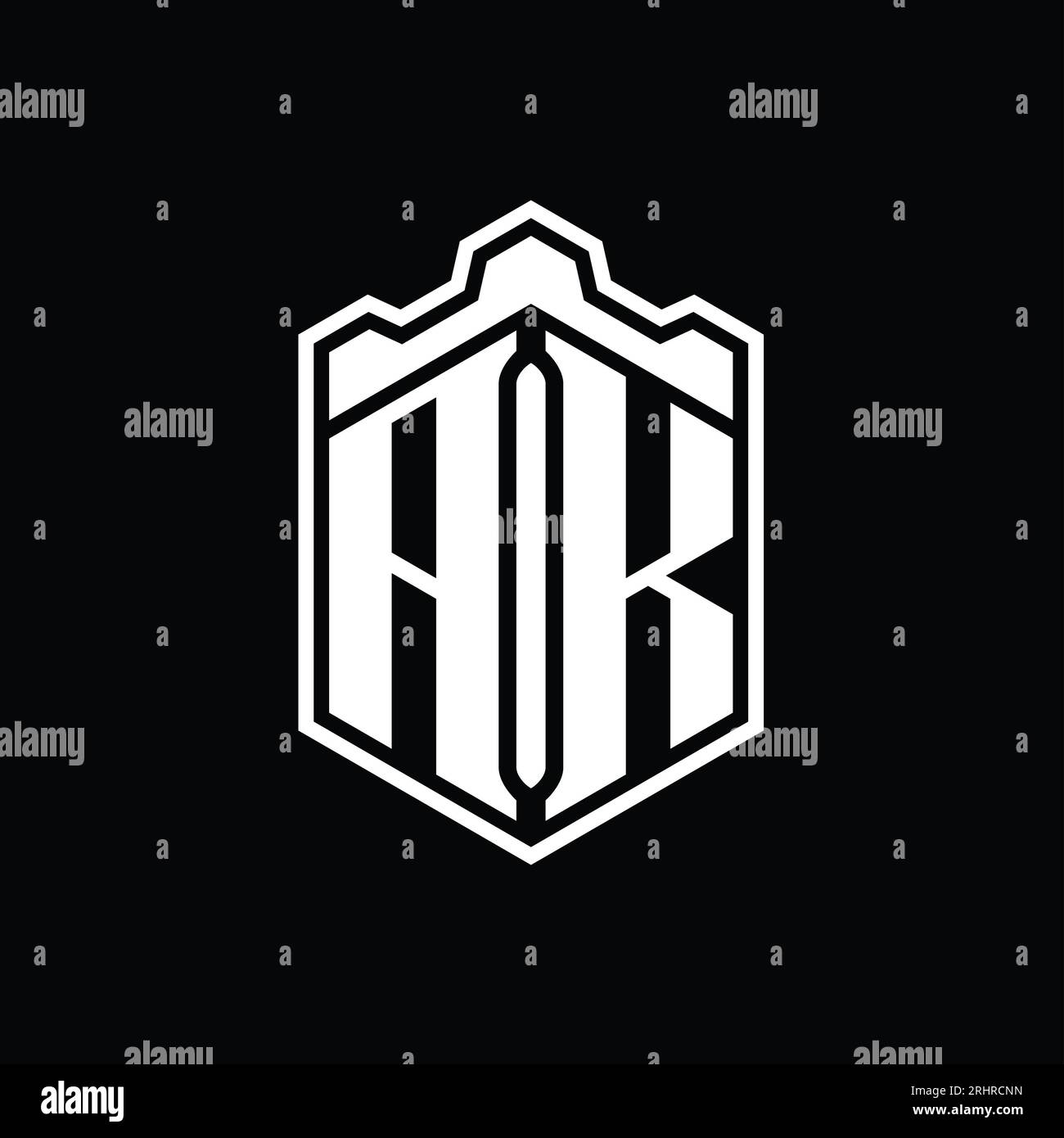 AK Letter Logo monogram hexagon shield shape crown castle geometric ...