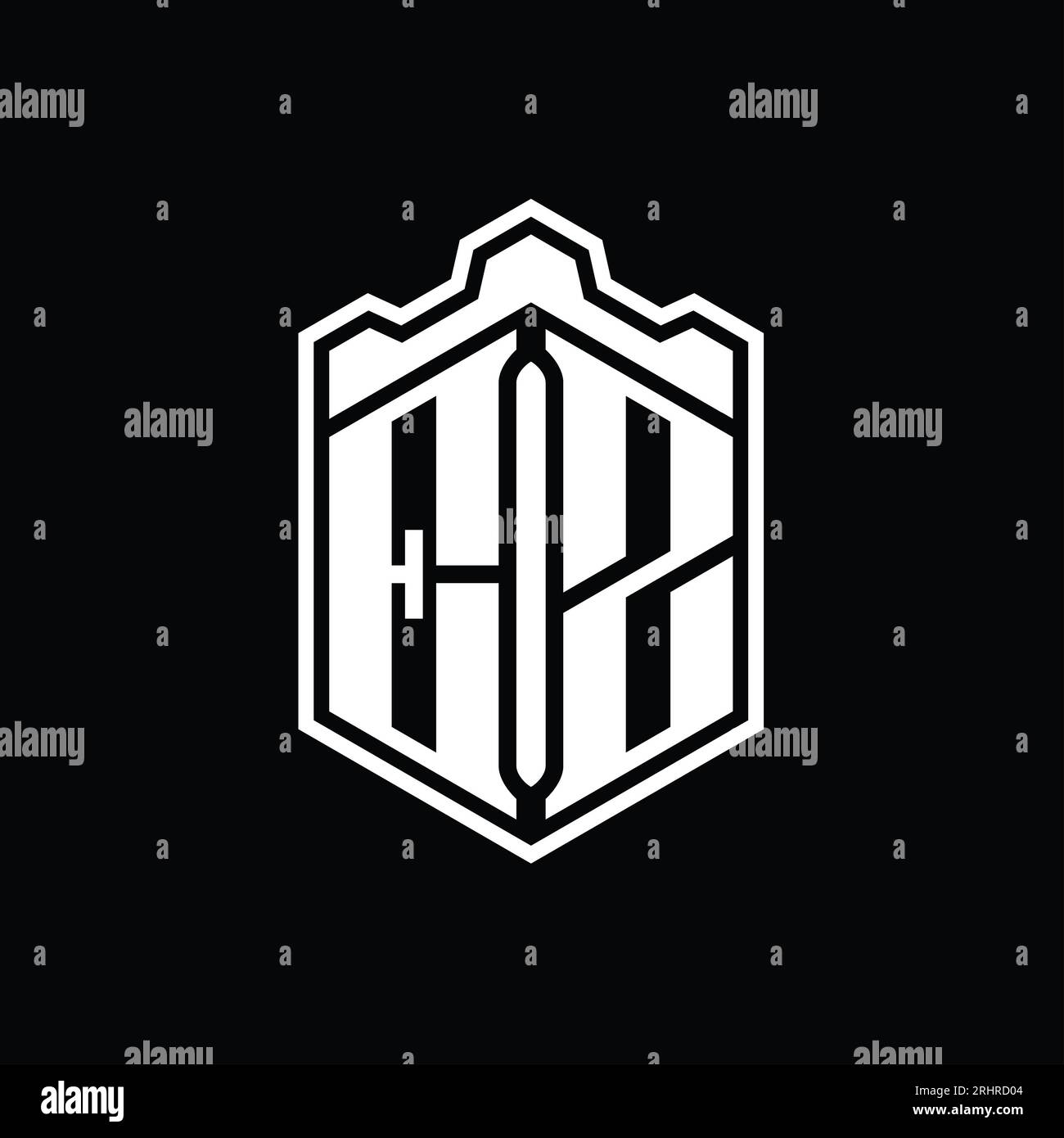 EZ Letter Logo monogram hexagon shield shape crown castle geometric ...