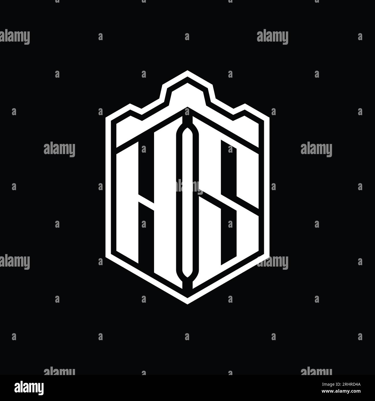 HS Letter Logo monogram hexagon shield shape crown castle geometric ...