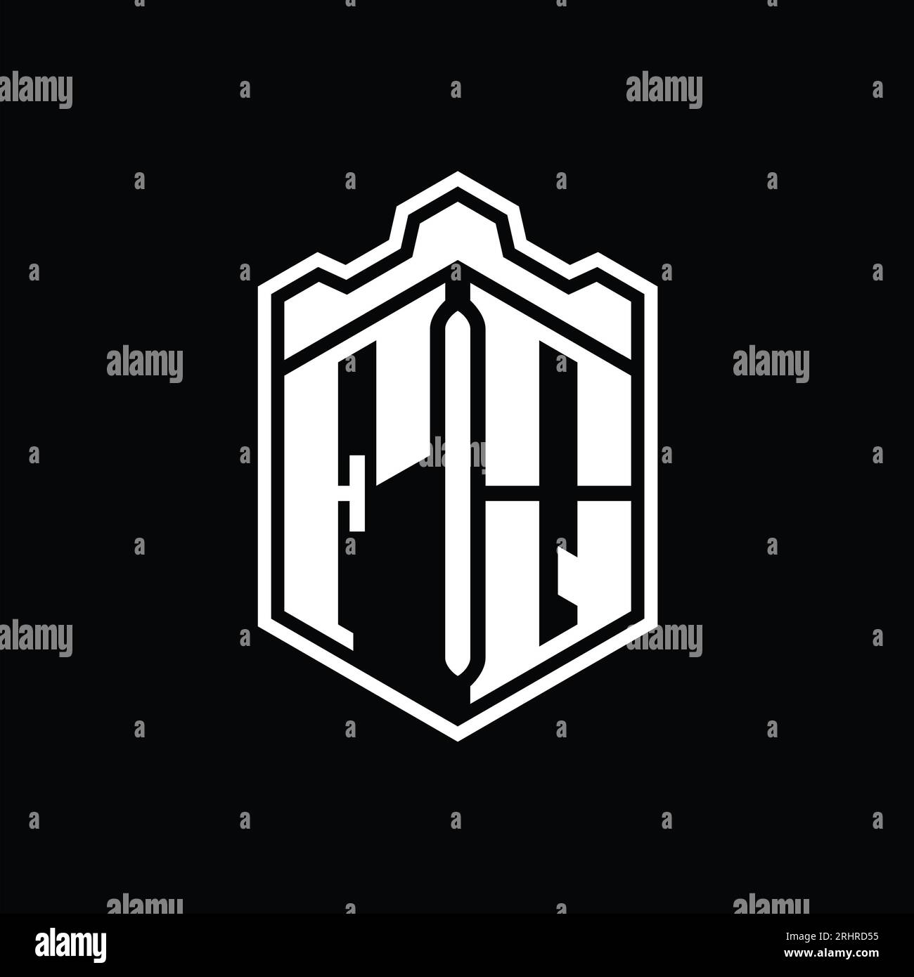 FQ Letter Logo monogram hexagon shield shape crown castle geometric ...
