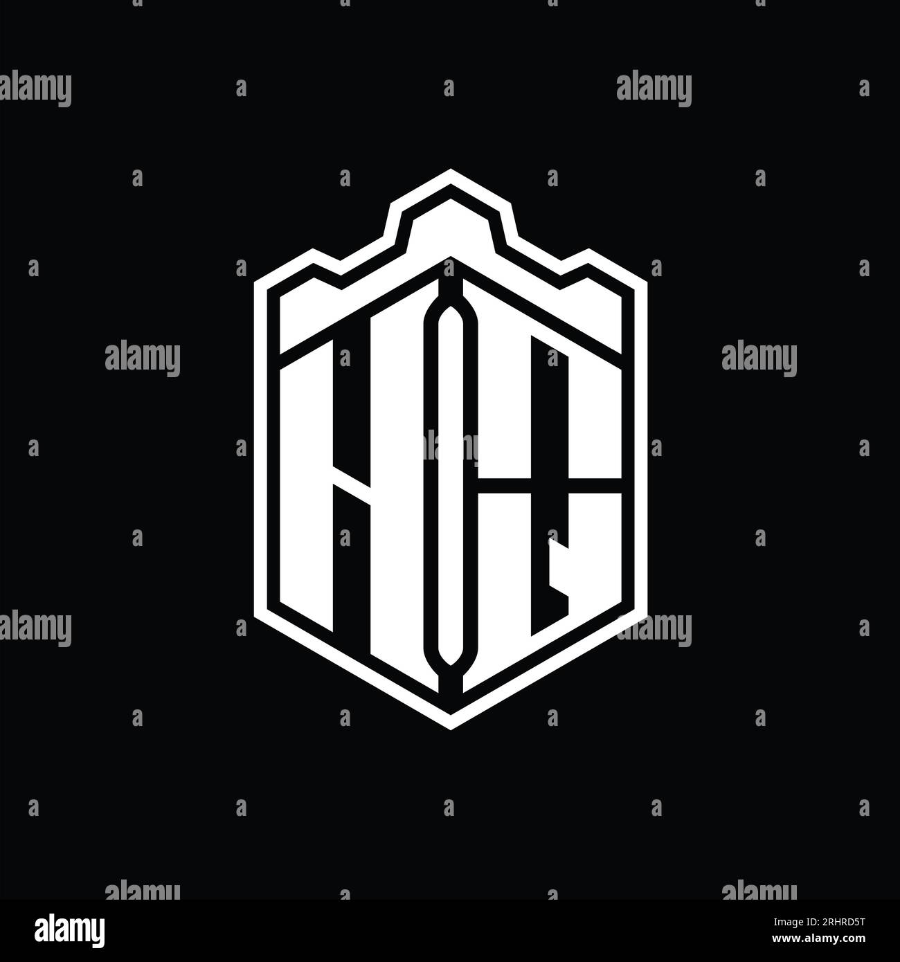 HQ Letter Logo monogram hexagon shield shape crown castle geometric ...