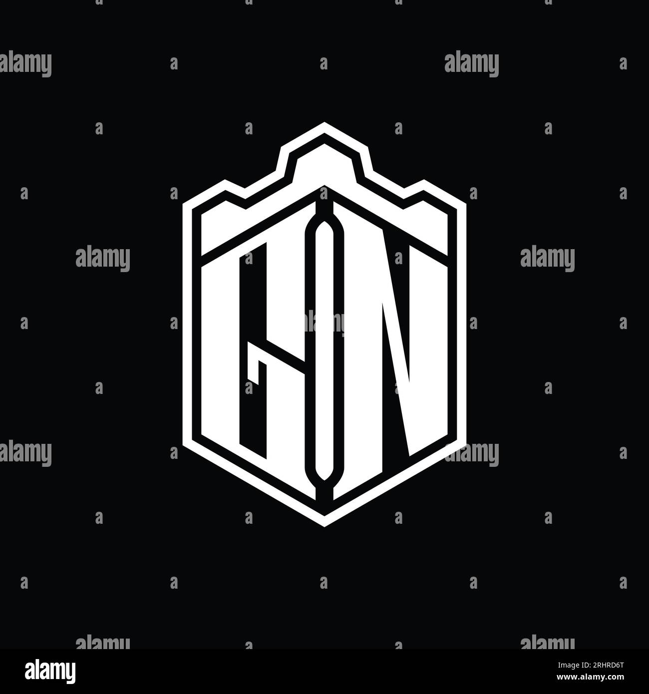 GN Letter Logo monogram hexagon shield shape crown castle geometric ...