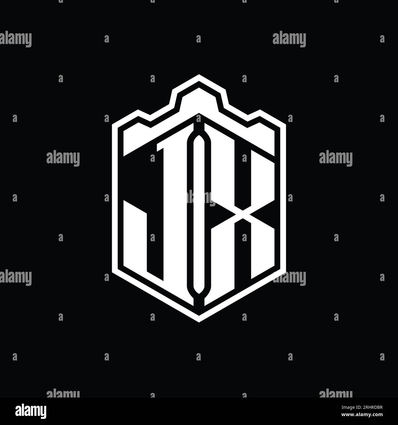 JX Letter Logo monogram hexagon shield shape crown castle geometric ...