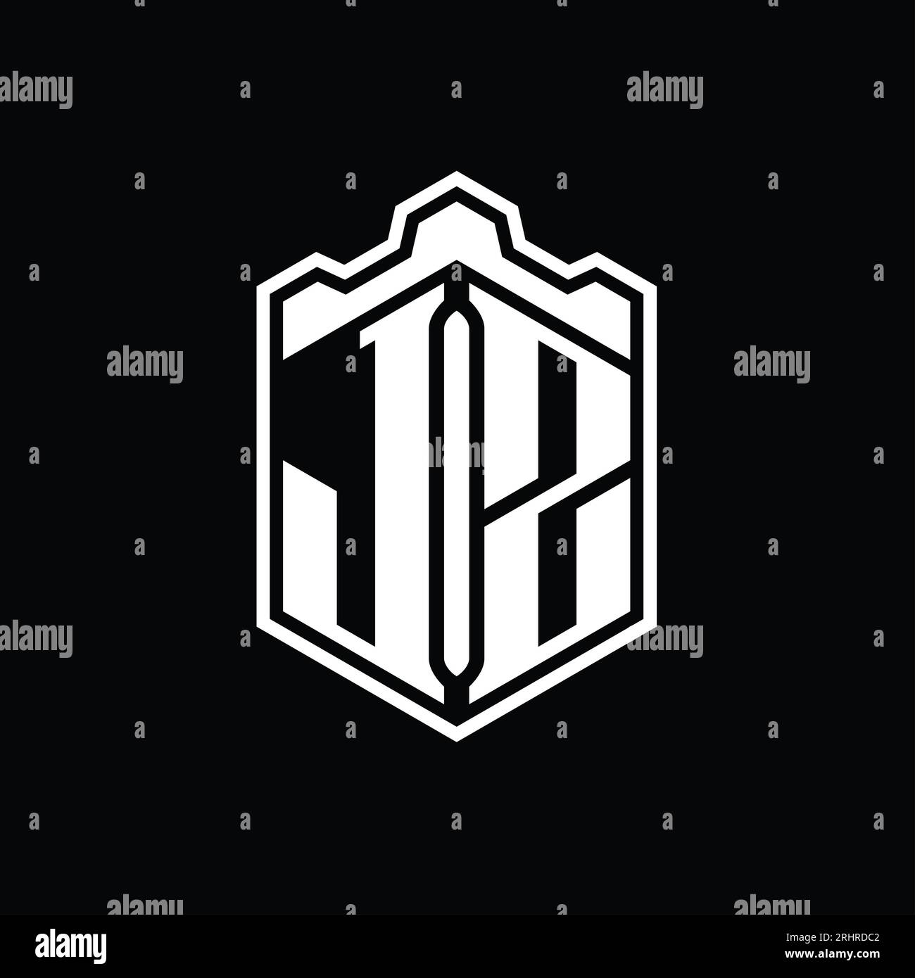 JZ Letter Logo monogram hexagon shield shape crown castle geometric ...