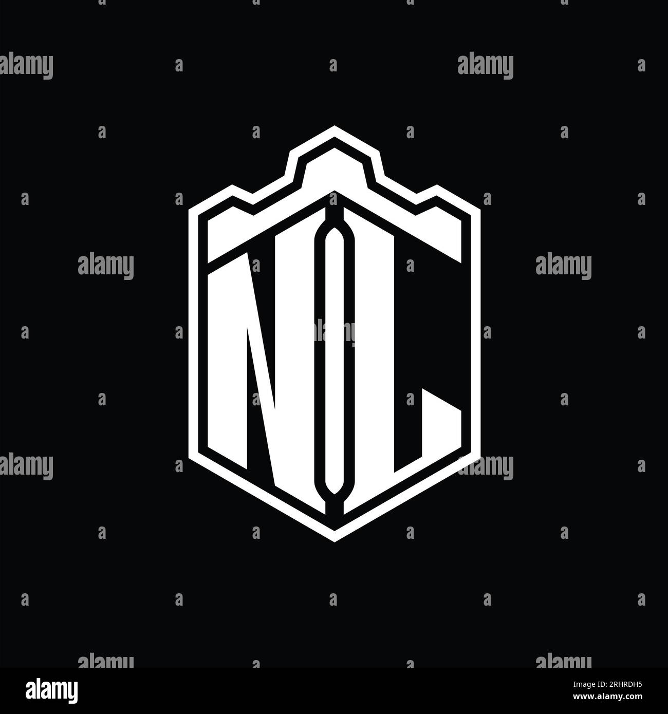 NL Letter Logo monogram hexagon shield shape crown castle geometric ...