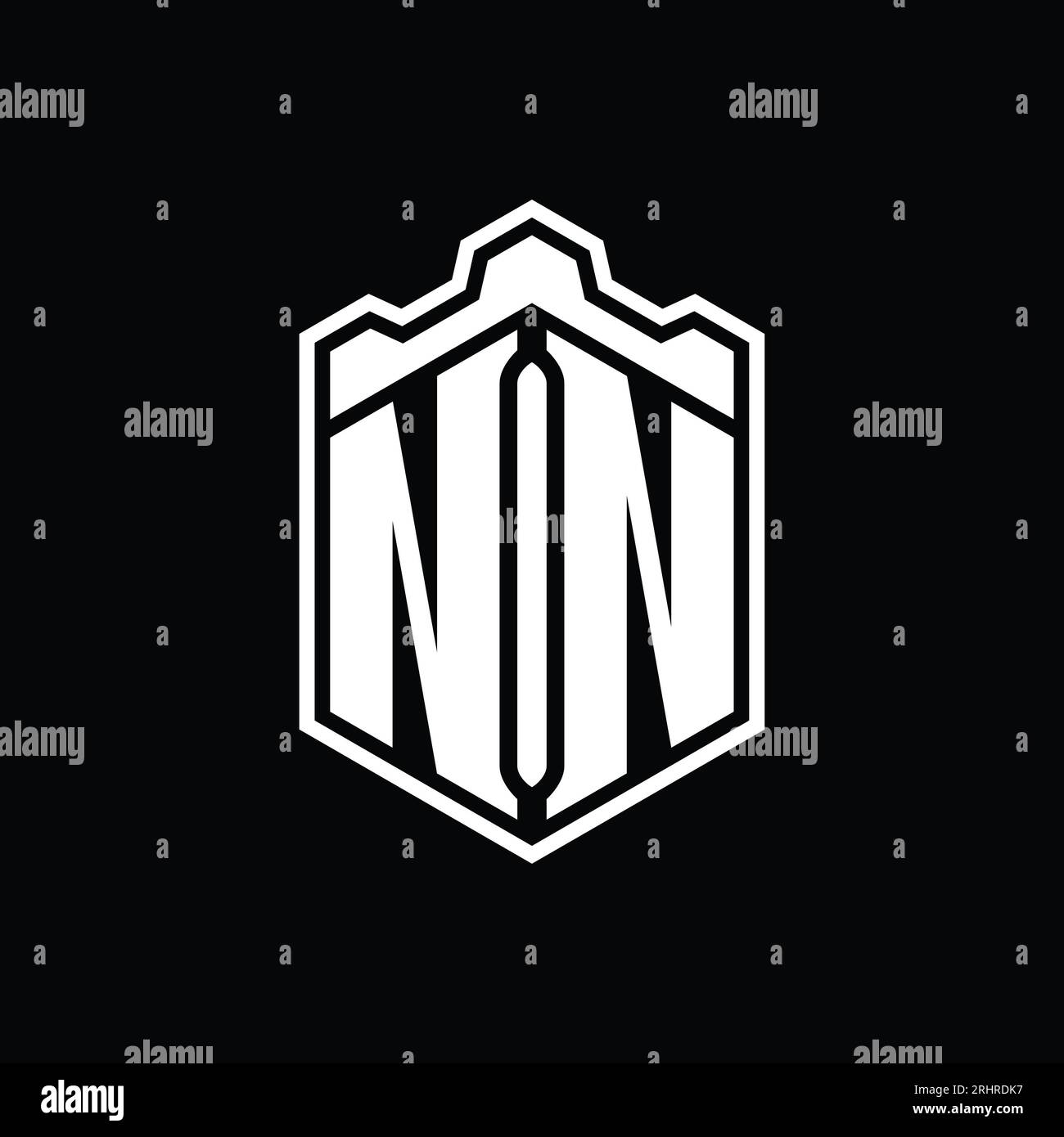 NN Letter Logo monogram hexagon shield shape crown castle geometric ...