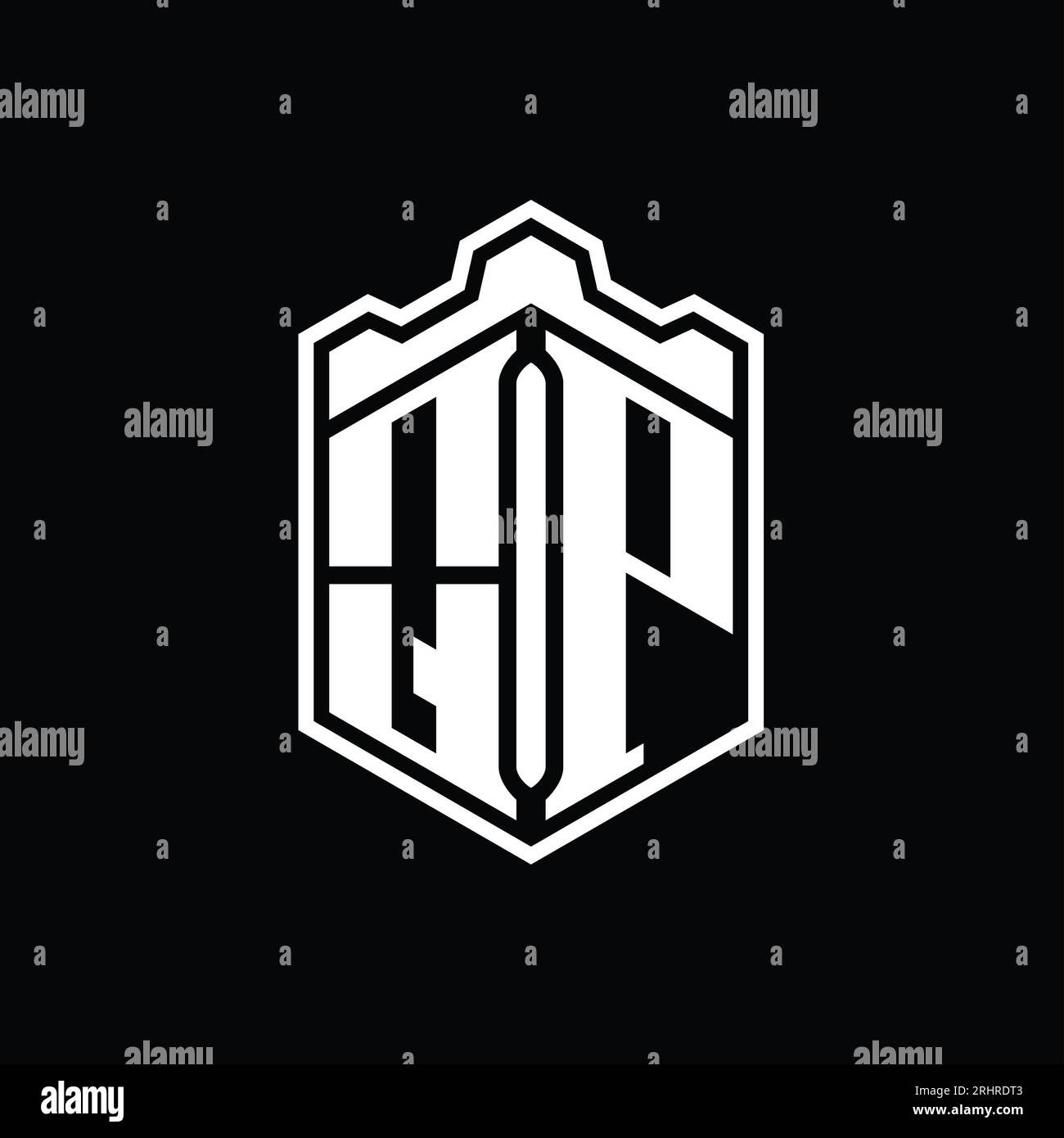 QP Letter Logo monogram hexagon shield shape crown castle geometric ...