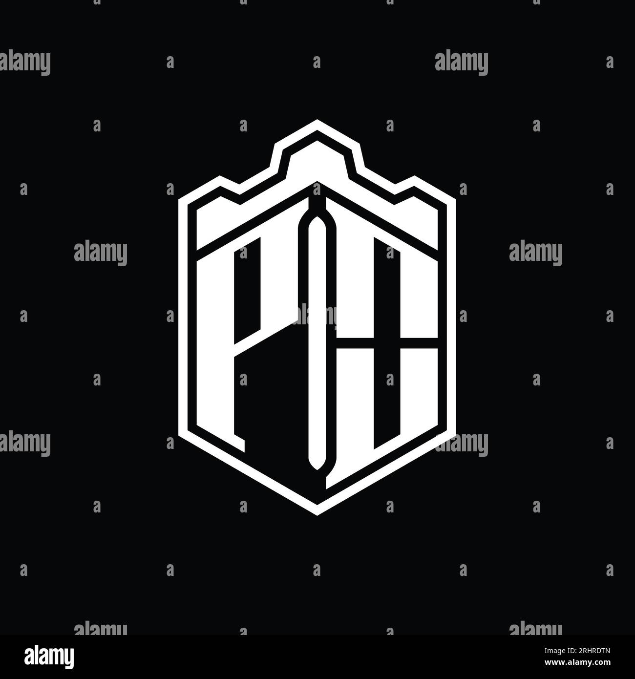 PO Letter Logo monogram hexagon shield shape crown castle geometric ...