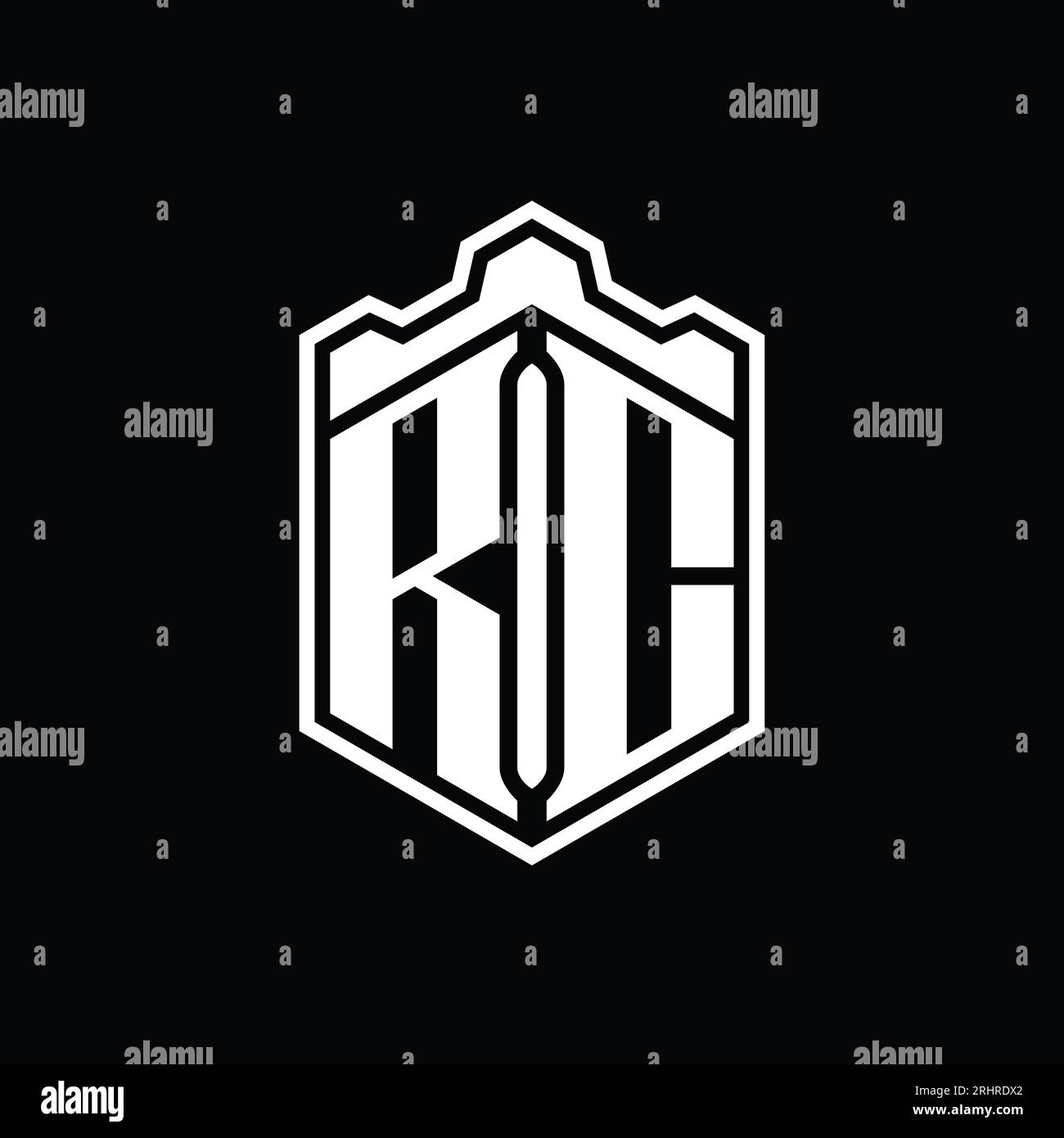 RC Letter Logo monogram hexagon shield shape crown castle geometric ...