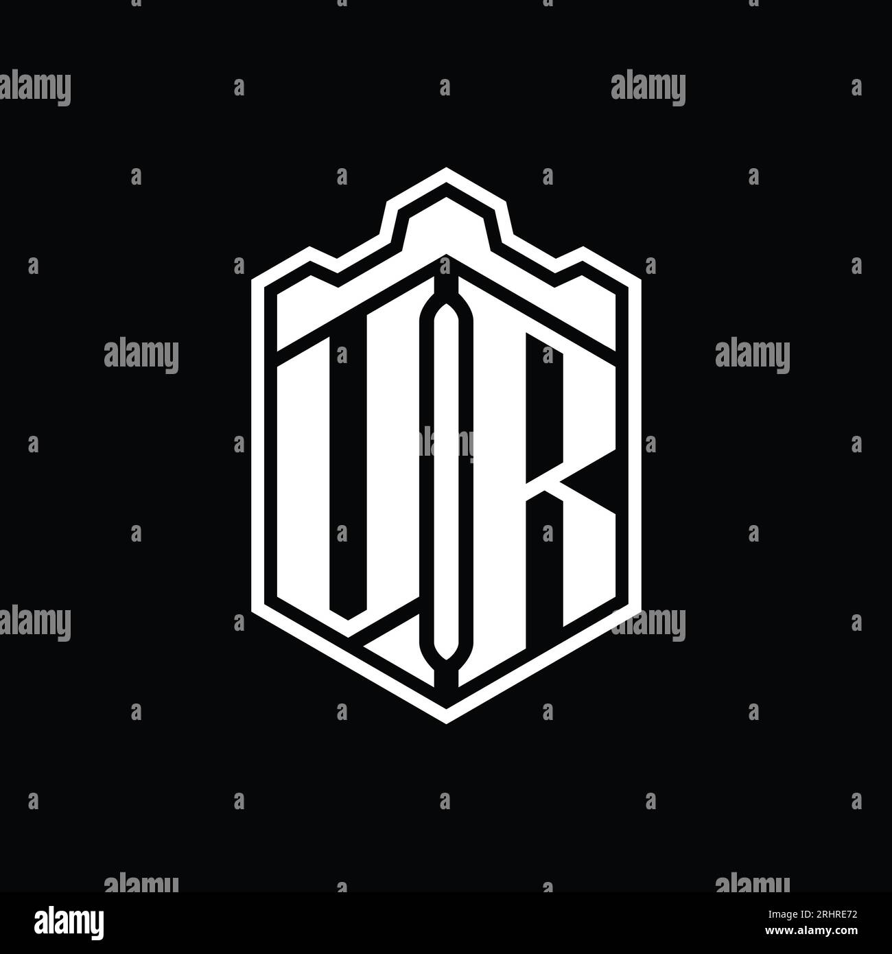 VR Letter Logo monogram hexagon shield shape crown castle geometric ...