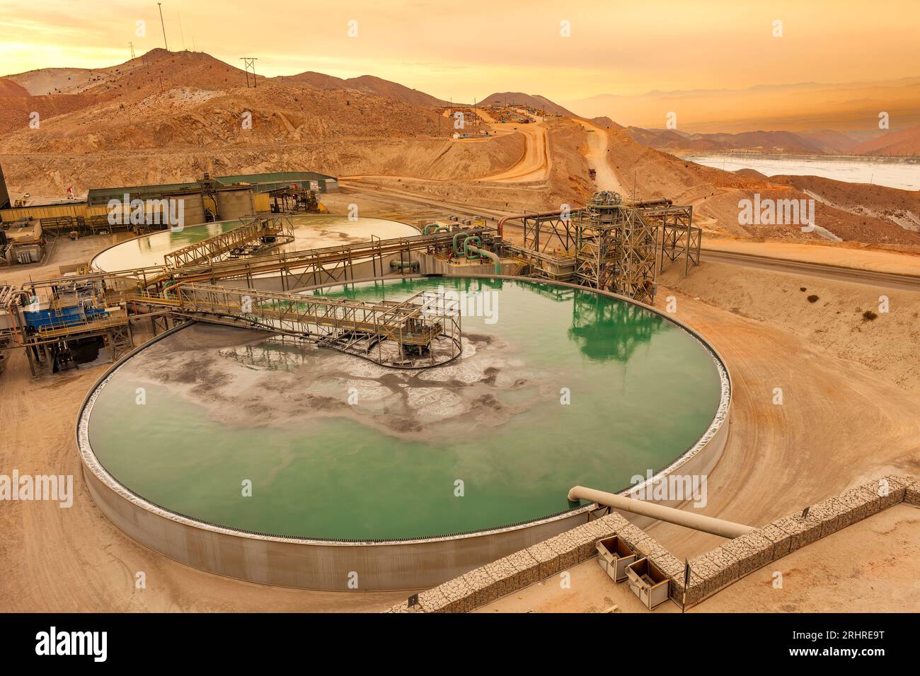 The water treatment facility at a copper mine and processing plant. Stock Photo