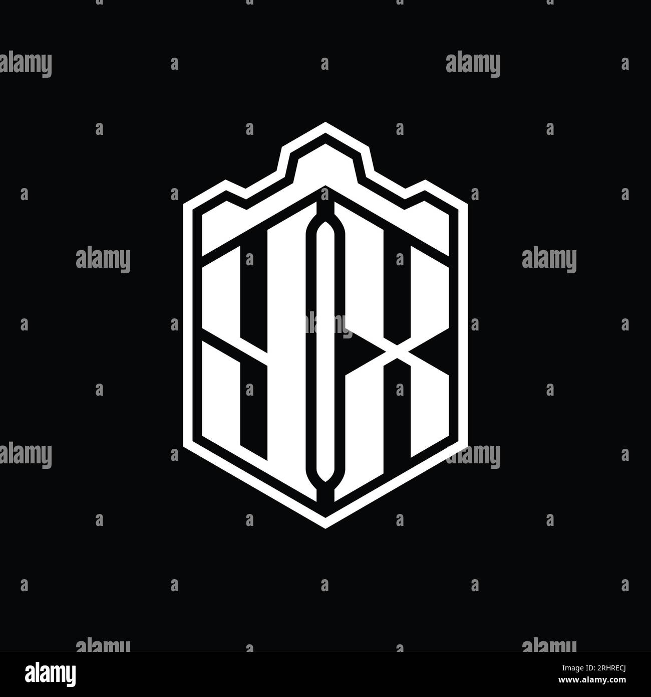 YX Letter Logo monogram hexagon shield shape crown castle geometric ...