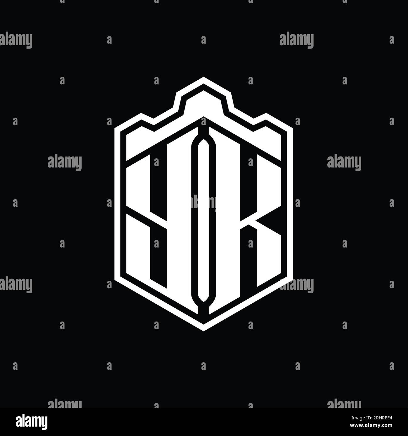 YK Letter Logo monogram hexagon shield shape crown castle geometric ...