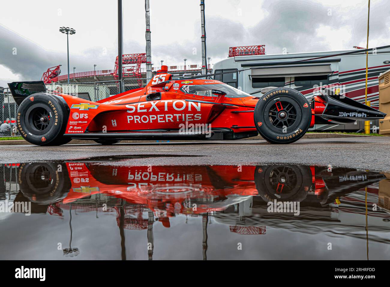 Nashville, TN, USA. 4th Aug, 2023. Crew members of AJ Foyt Racing Chevrolet prepare their race car for the Big Machine Music City Grand Prix in Nashville, TN, USA. (Credit Image: © Brandon K. Carter Grindstone Med/ASP) EDITORIAL USAGE ONLY! Not for Commercial USAGE! Stock Photo