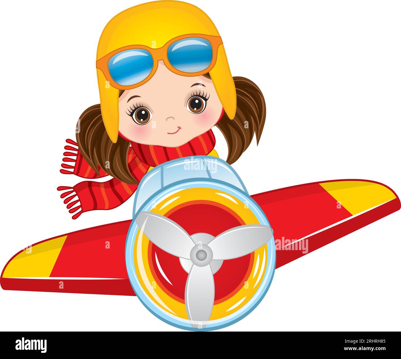 Vector Cartoon Little Pilot Girl in Airplane Stock Vector Image & Art -  Alamy