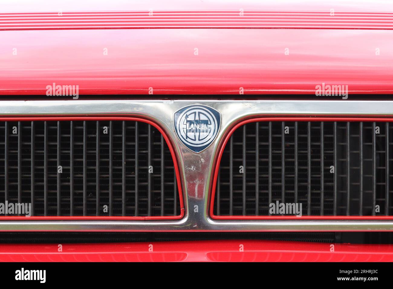 Unmistakable radiator grill of a Lancia Delta Integrale HF 16 valve model, always associated with Lancia’s domination of the World Rally Championship. Stock Photo