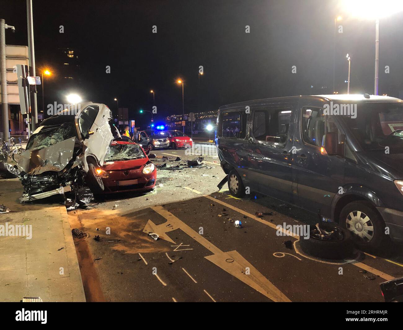 Cologne, Germany. 18th Aug, 2023. Accident vehicles pile up in downtown