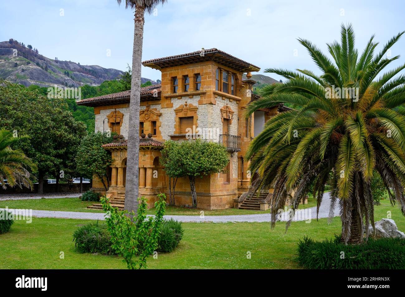 Cangas de Onis, mountain village with old roman ruins and bridge, Picos de Europa mountains