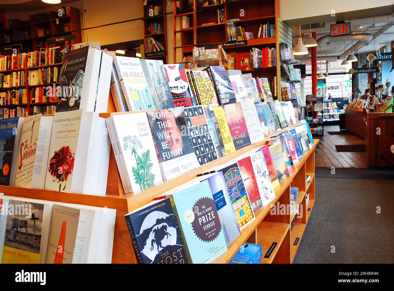 A shelf full of novels is on display at the Harvard Bookstore, in Cambridge, Massachusetts Stock