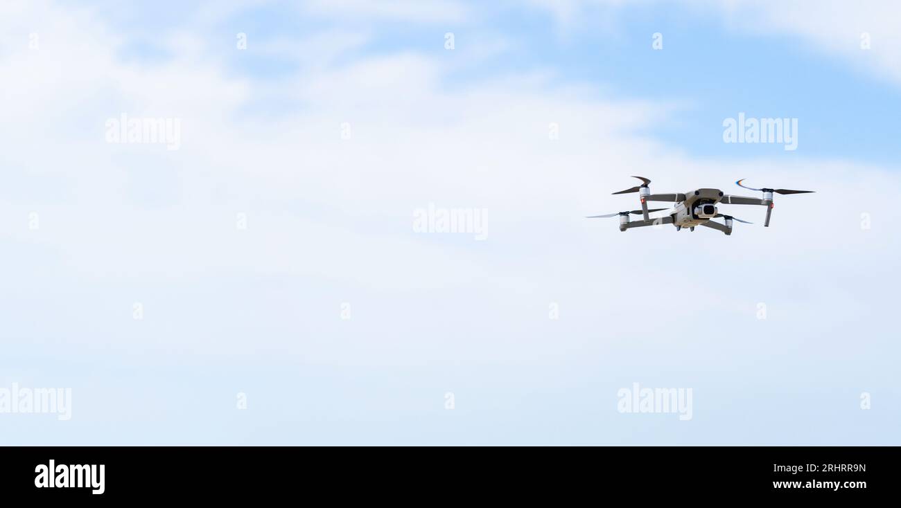 Drone quadrocopter with digital camera, air drone dron flying Stock Photo