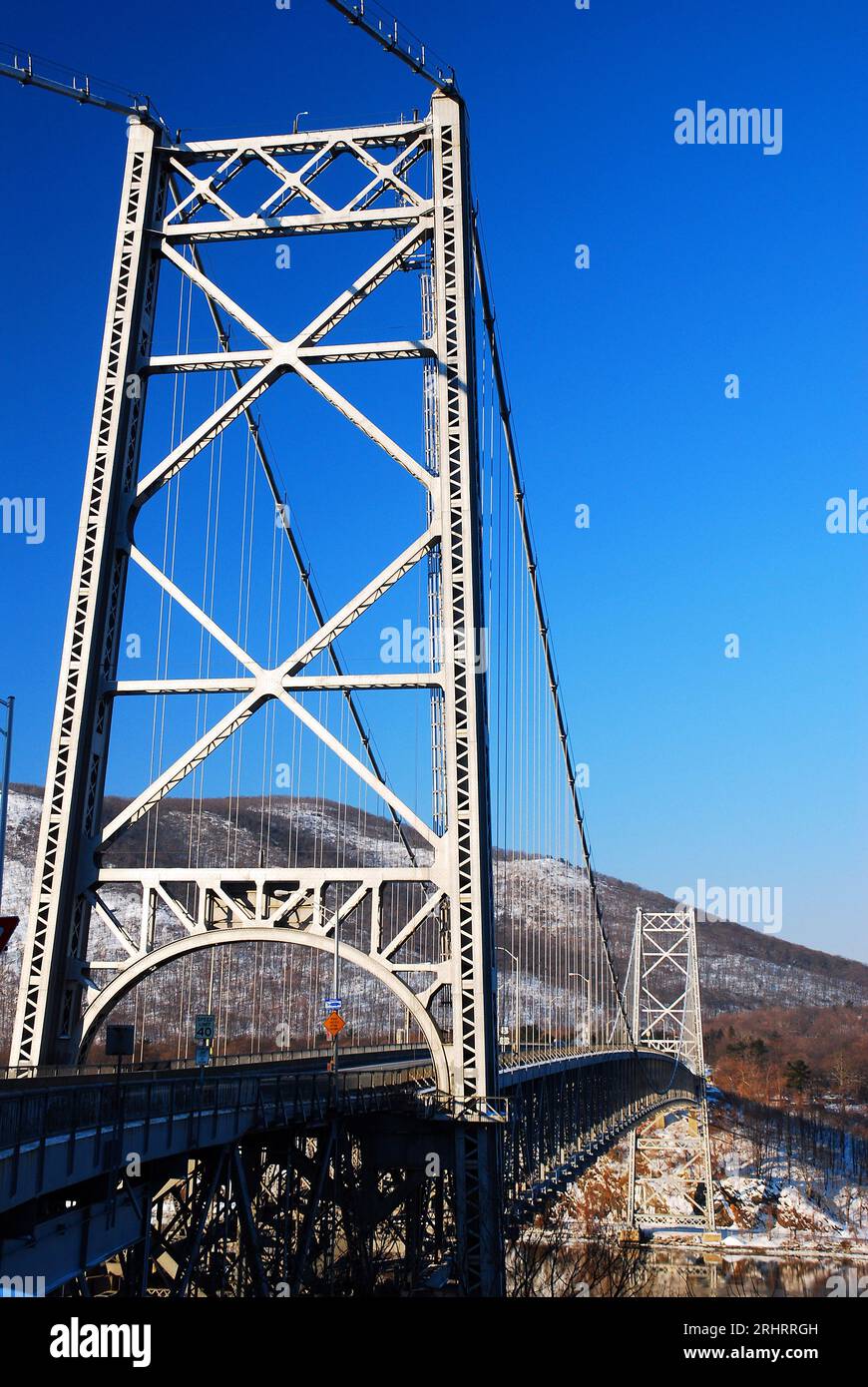 The Bear Mountain Bridge spans the Hudson River near the park that