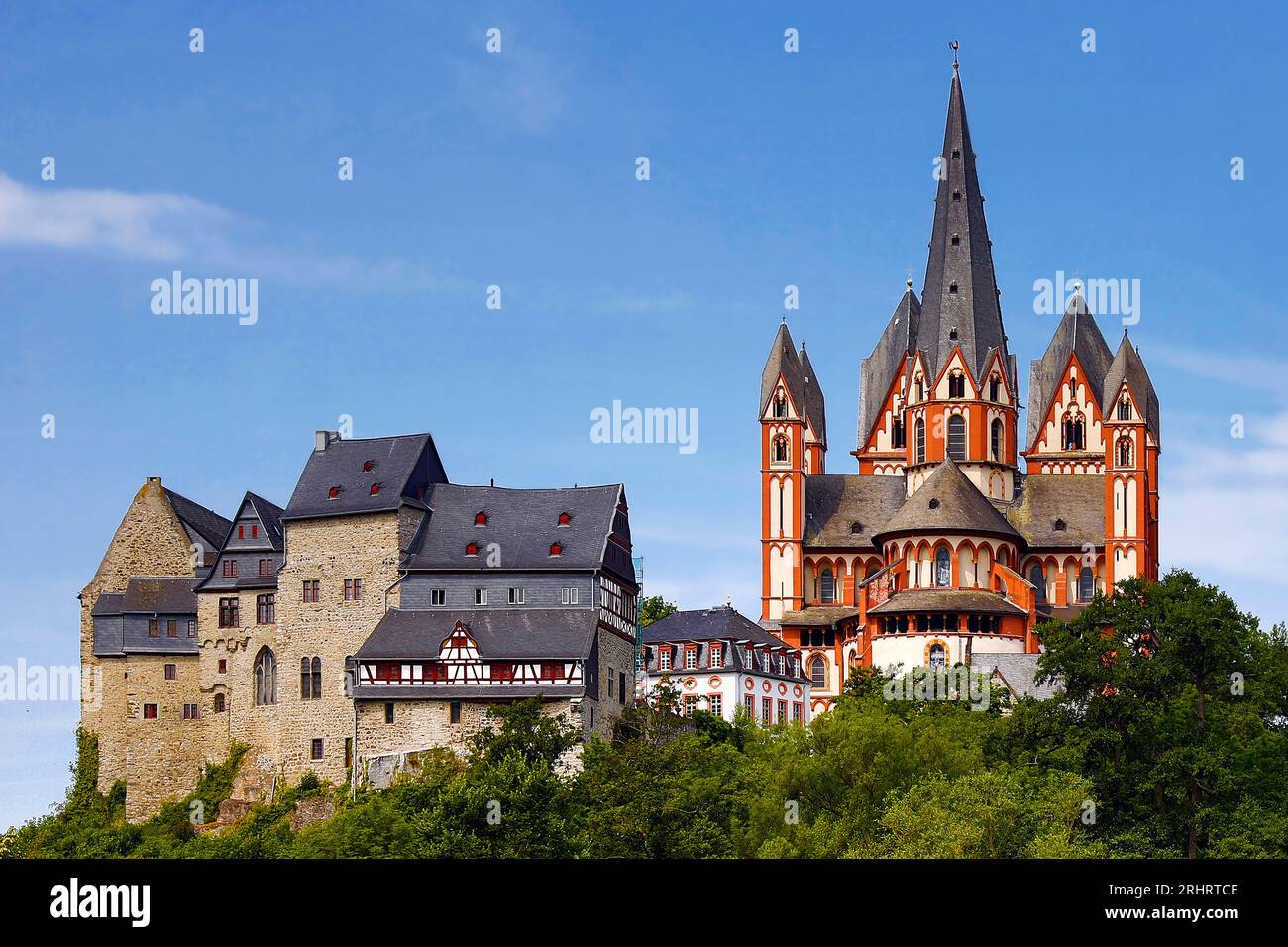 Limburg Cathedral an castle on the limestone rock , Germany, Hesse, Limburg an der Lahn Stock Photo