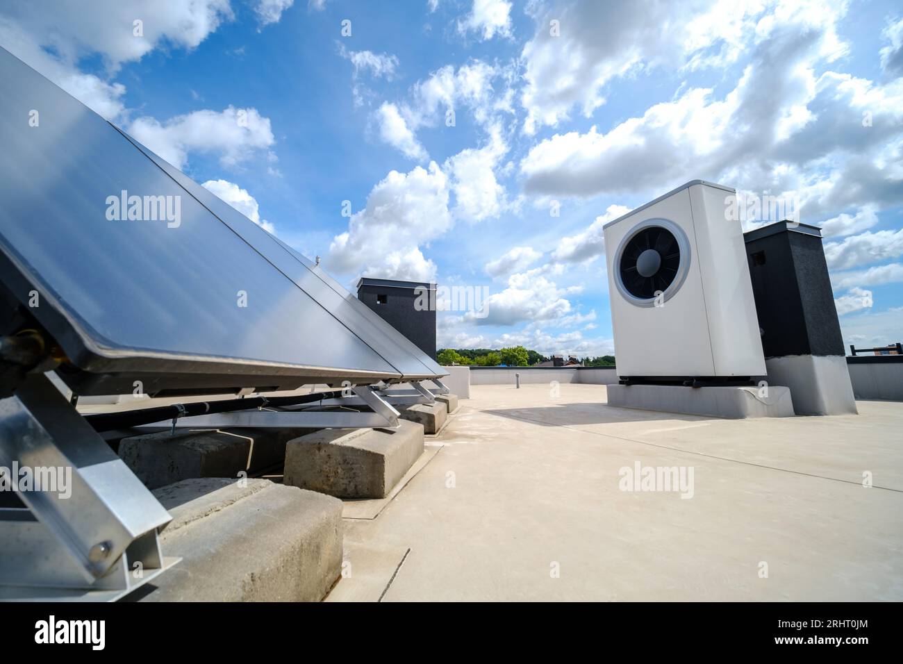 Solar water heater on flat roof hi-res stock photography and images - Alamy