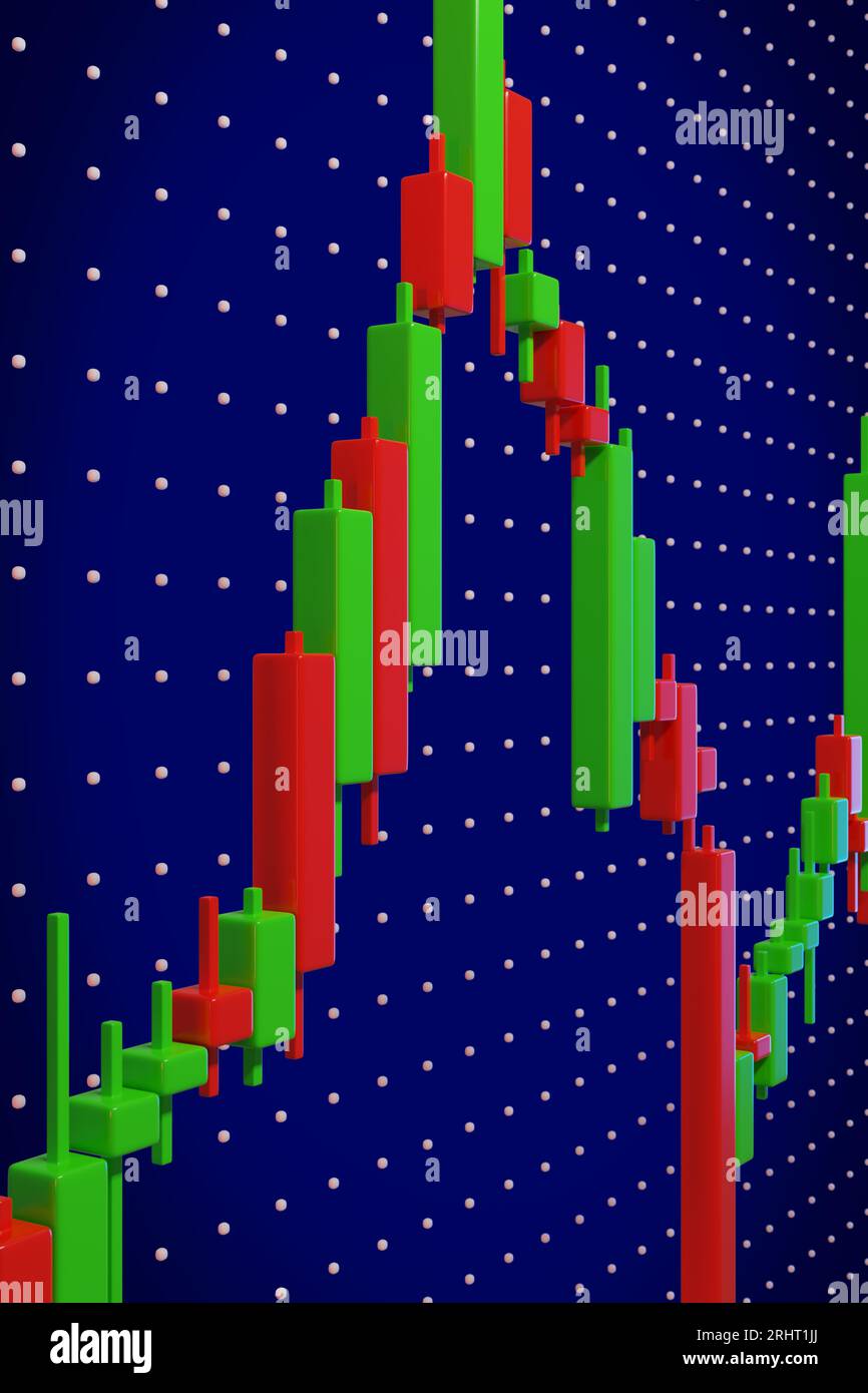 Threedimensional Japanese candlestick chart. 3d illustration Stock