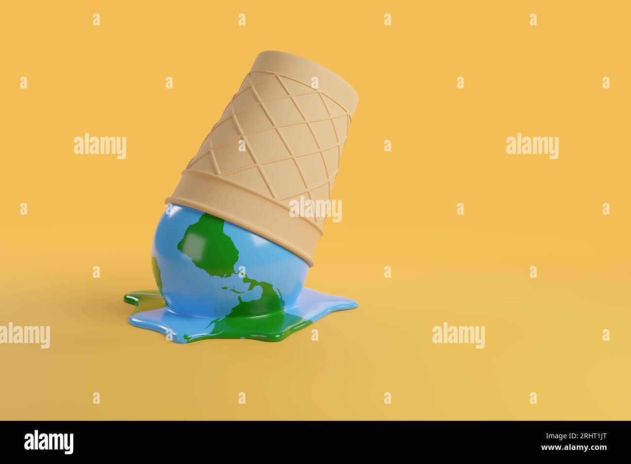 Melted ice cream in the shape of planet earth with copy space. Global warming concept. 3d illustration. Stock Photo