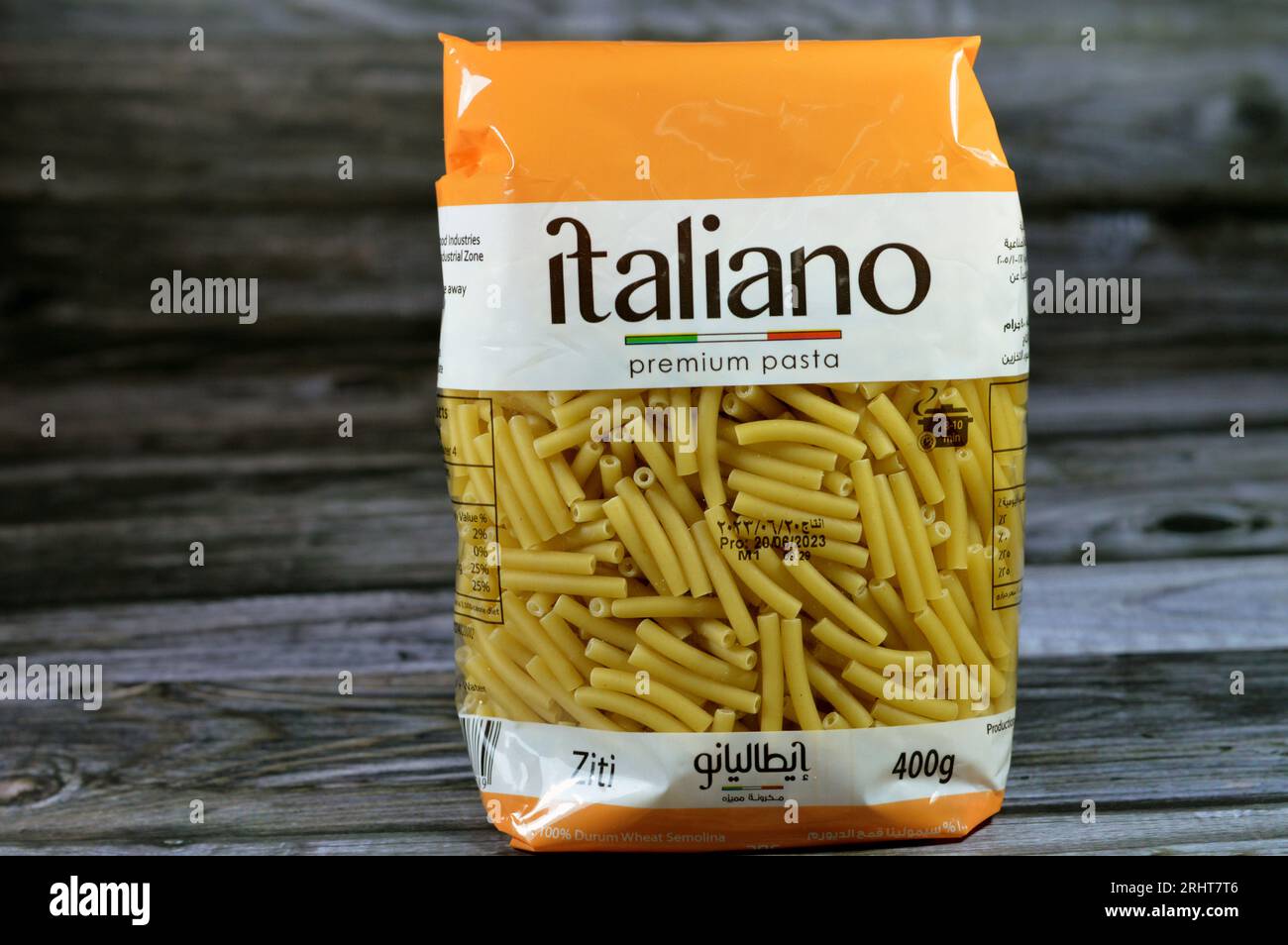 Cairo, Egypt, August 5 2023 Italiano premium pasta, dry raw uncooked