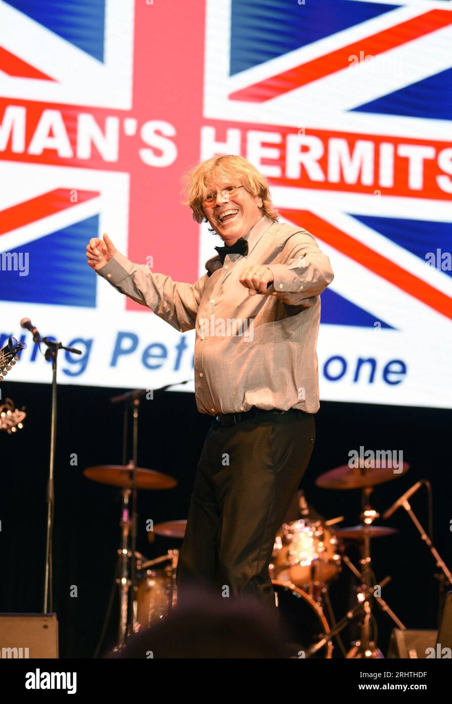 Hiawassee, GA, USA. 18th Aug, 2023. Peter Noone on stage for Peter Noone in Concert at Georgia Mountain Fairgrounds, Anderson Music Hall, Hiawassee, GA August 18, 2023. Credit: Derek Storm/Everett Collection/Alamy Live News Stock Photo