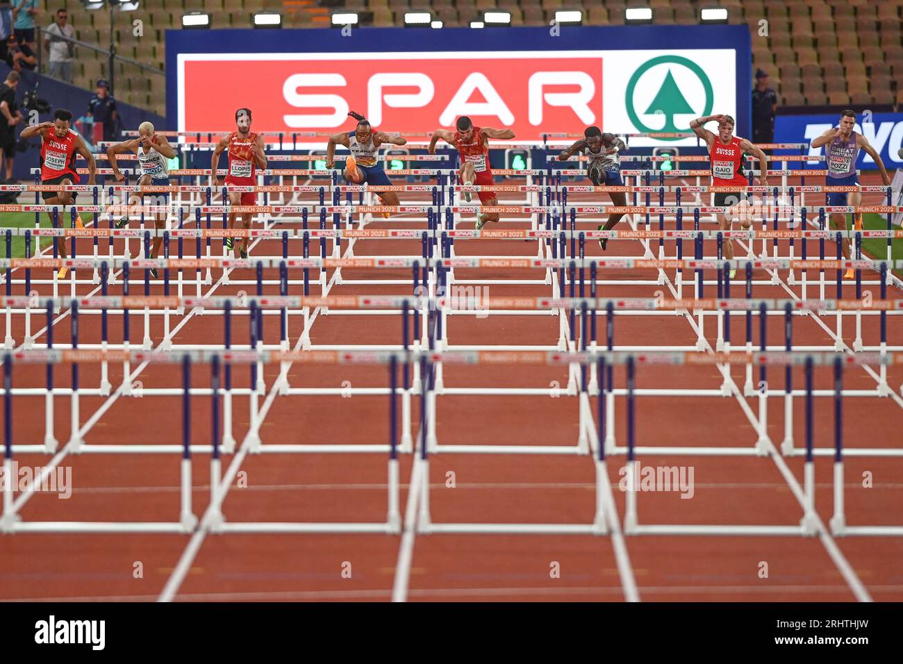 110m hurdles final. European Championships Munich 2022 Stock Photo Alamy