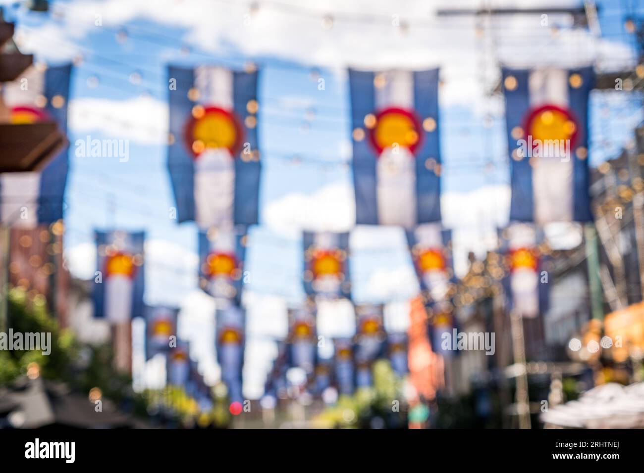 blurry shot of colorado flags in denver Stock Photo