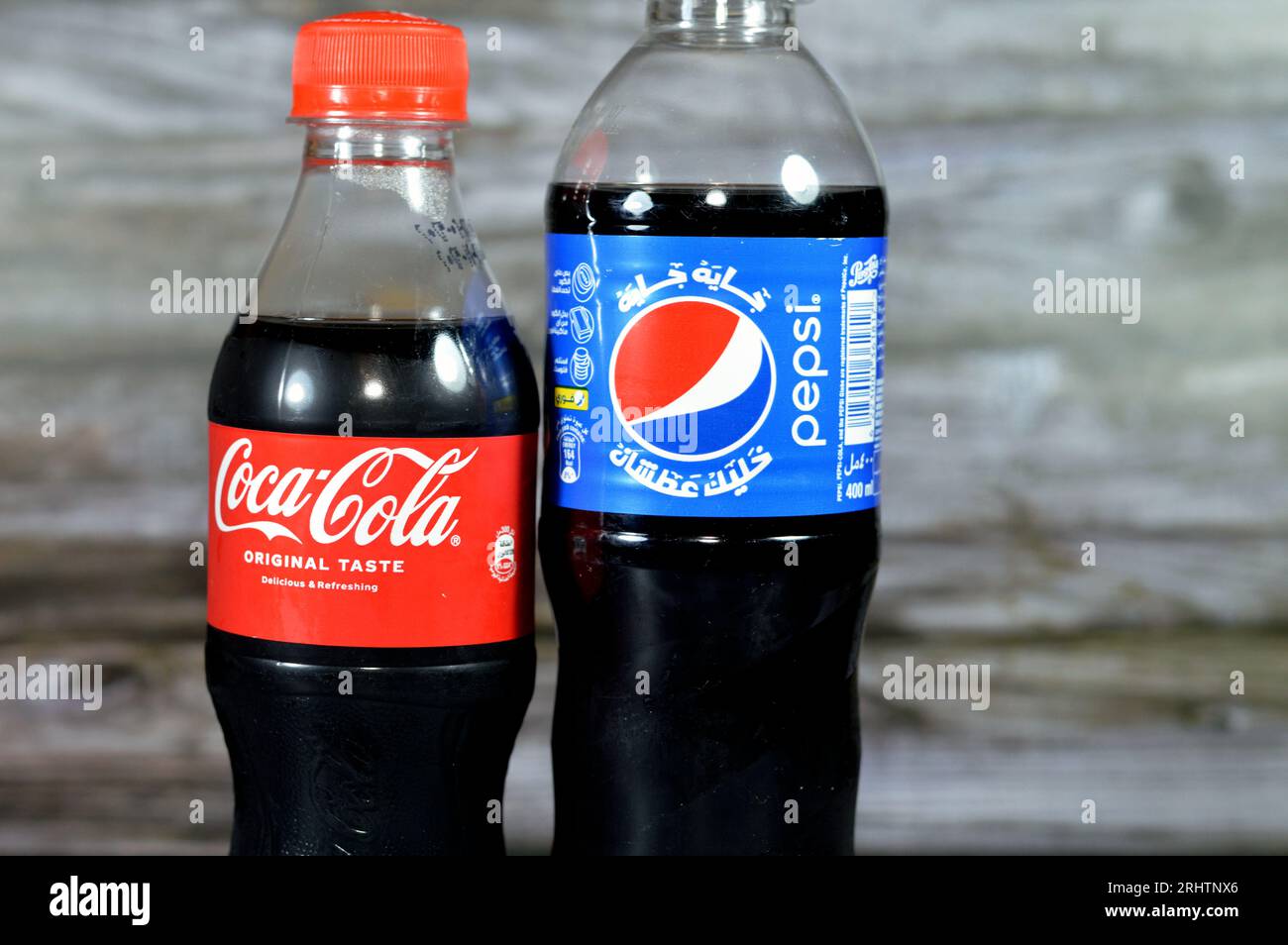 Cairo, Egypt, July 22 2023: Coca-Cola, or Coke and Pepsi, Coca-Cola Company is an American multinational corporation founded in 1892, Pepsi a carbonat Stock Photo