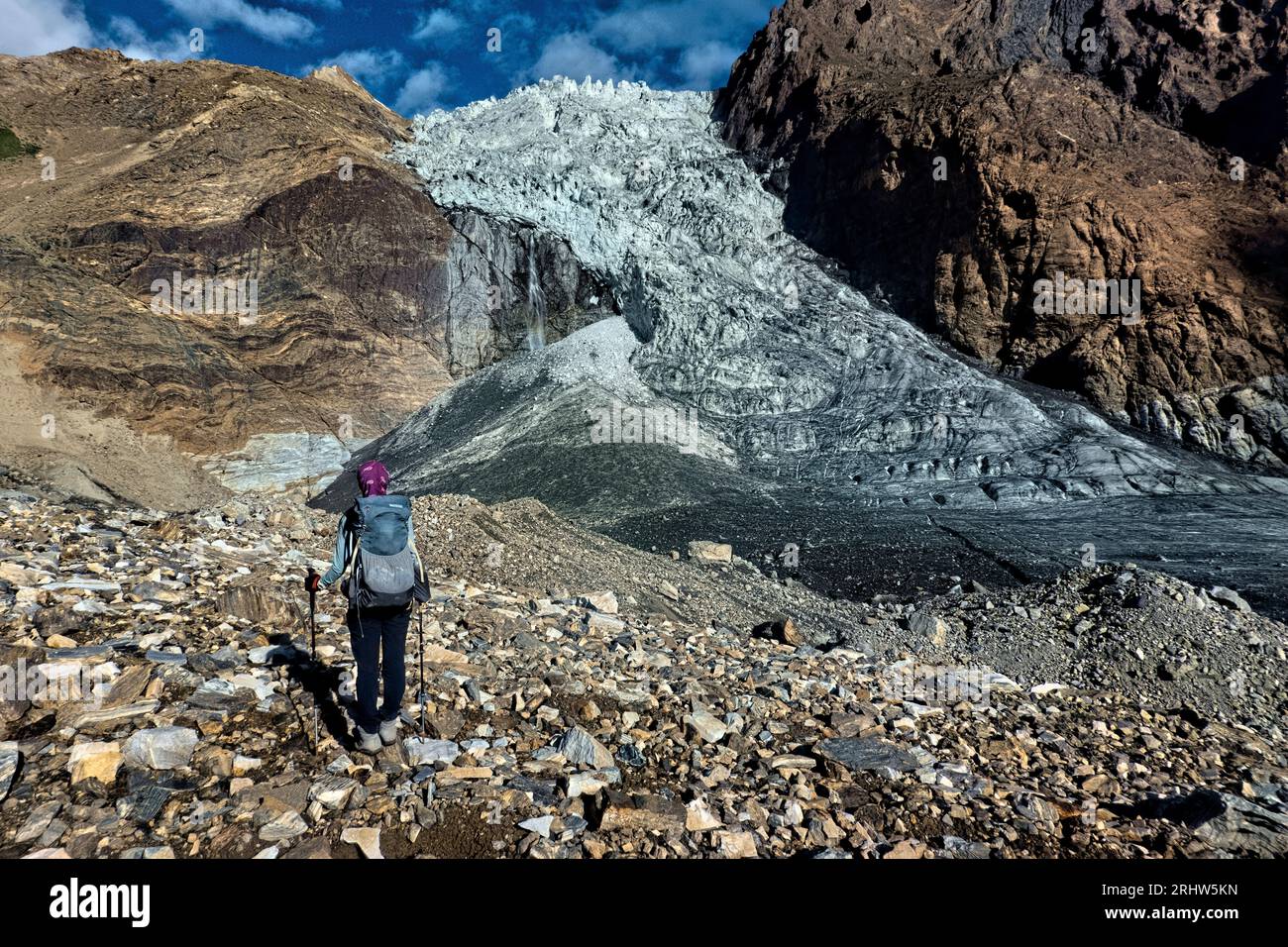 Crossing the Bracken Glacier on a trek from Zanskar to the Warwan