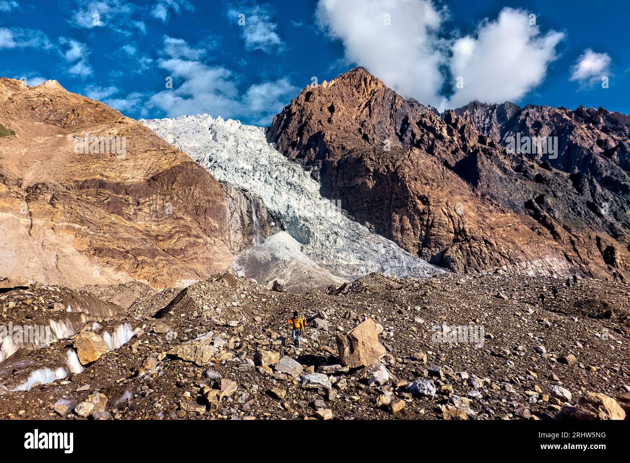 Crossing the Bracken Glacier on a trek from Zanskar to the Warwan