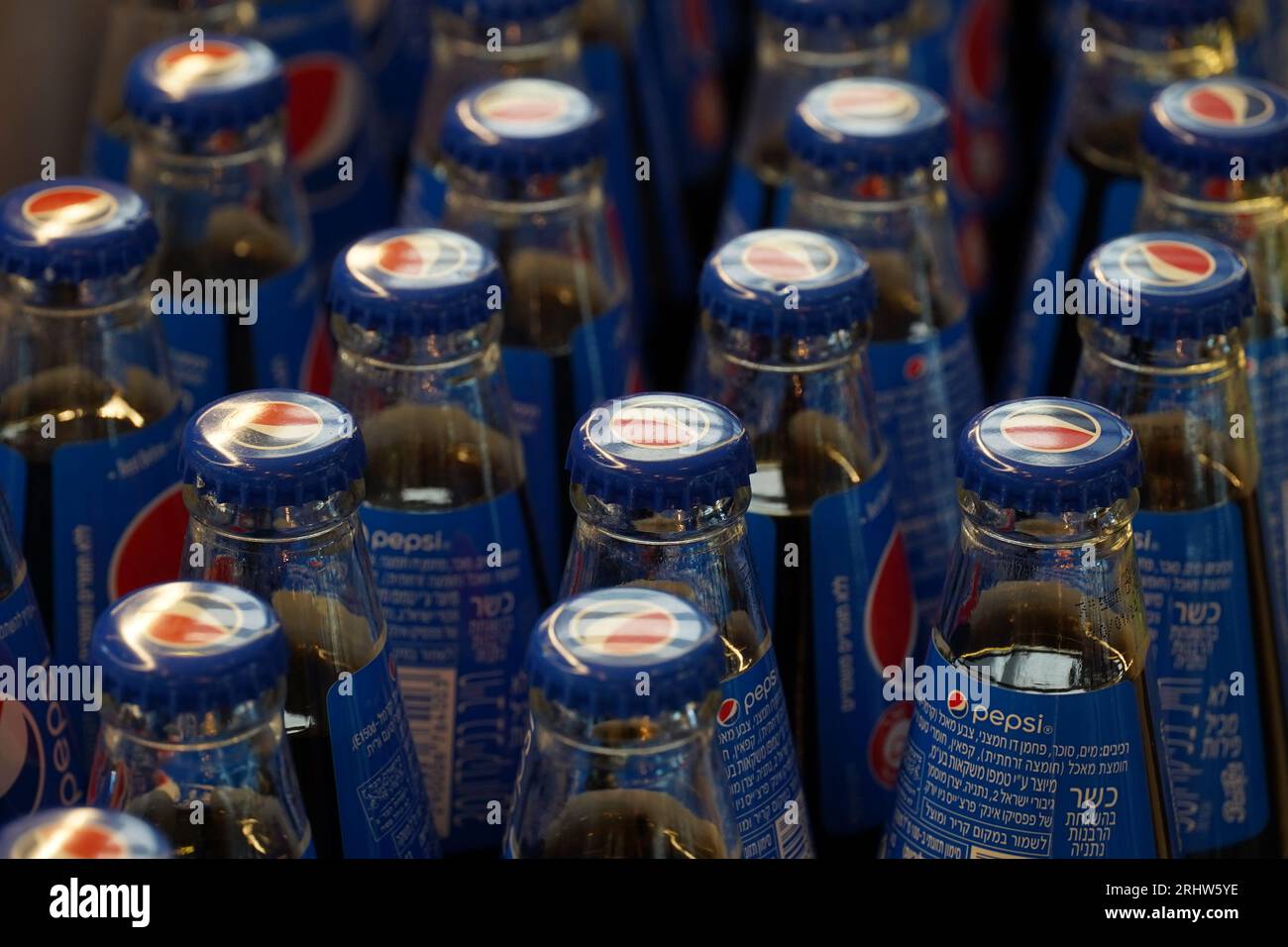 TelAviv, Israel. Apr 2023. Pepsi glass bottles 0.25ml, Pepsi