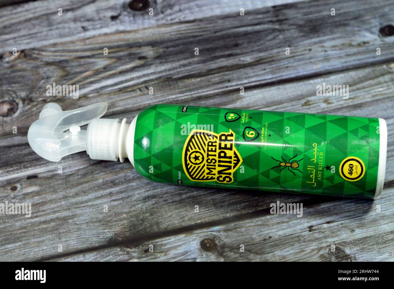 Cairo, Egypt, August 4 2023 Mister Sniper ant killer spray, Kills Ants