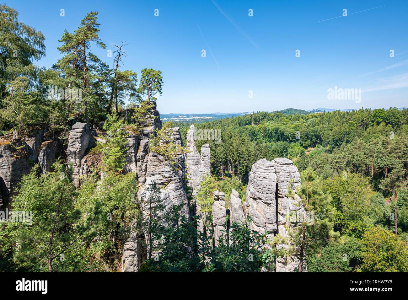 Scenic view of the rock towers of Prachov Rocks (Czech: Prachovské skály) in Bohemia, Czech Republic. Stock Photo