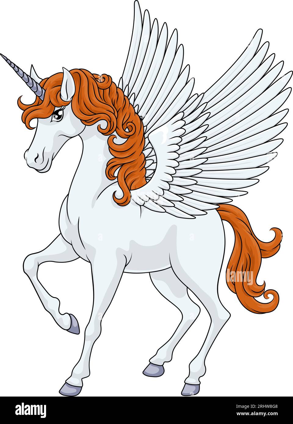 Unicorn Pegasus Wings Horn Horse Animal Cartoon Stock Vector