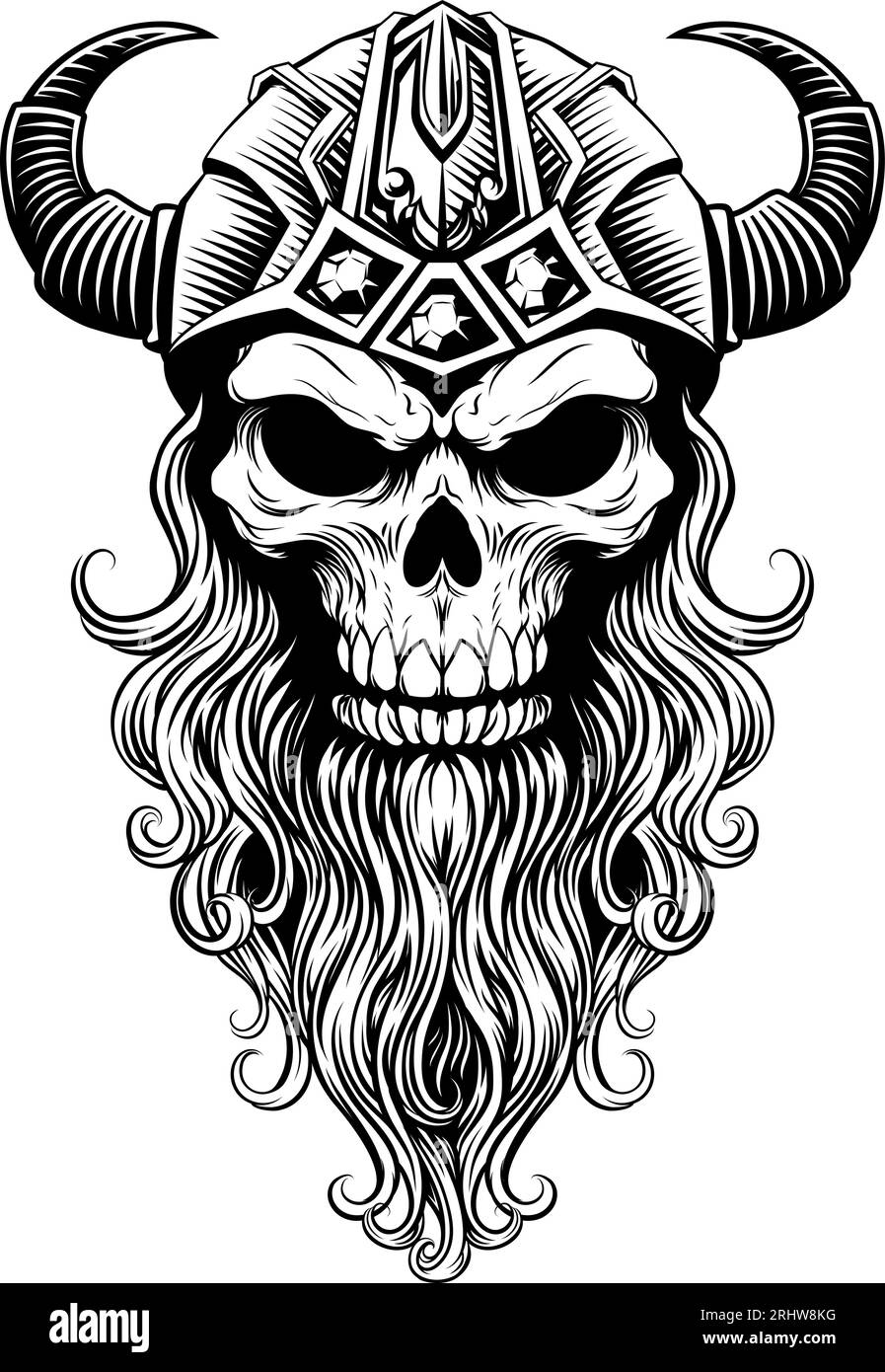 Viking Warrior Skull Man Mascot Face in Helmet Stock Vector