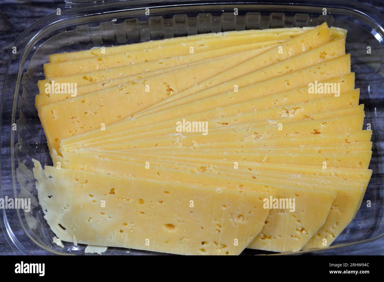 Slices of Egyptian Rumi cheese, also called gebna romiya or gebna turkiya, Roumi, Romi also Romy