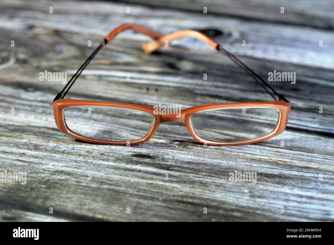 Glasses, eyeglasses or spectacles,  vision eyewear with lenses, typically used for vision correction, such as with reading glasses and glasses used fo Stock Photo