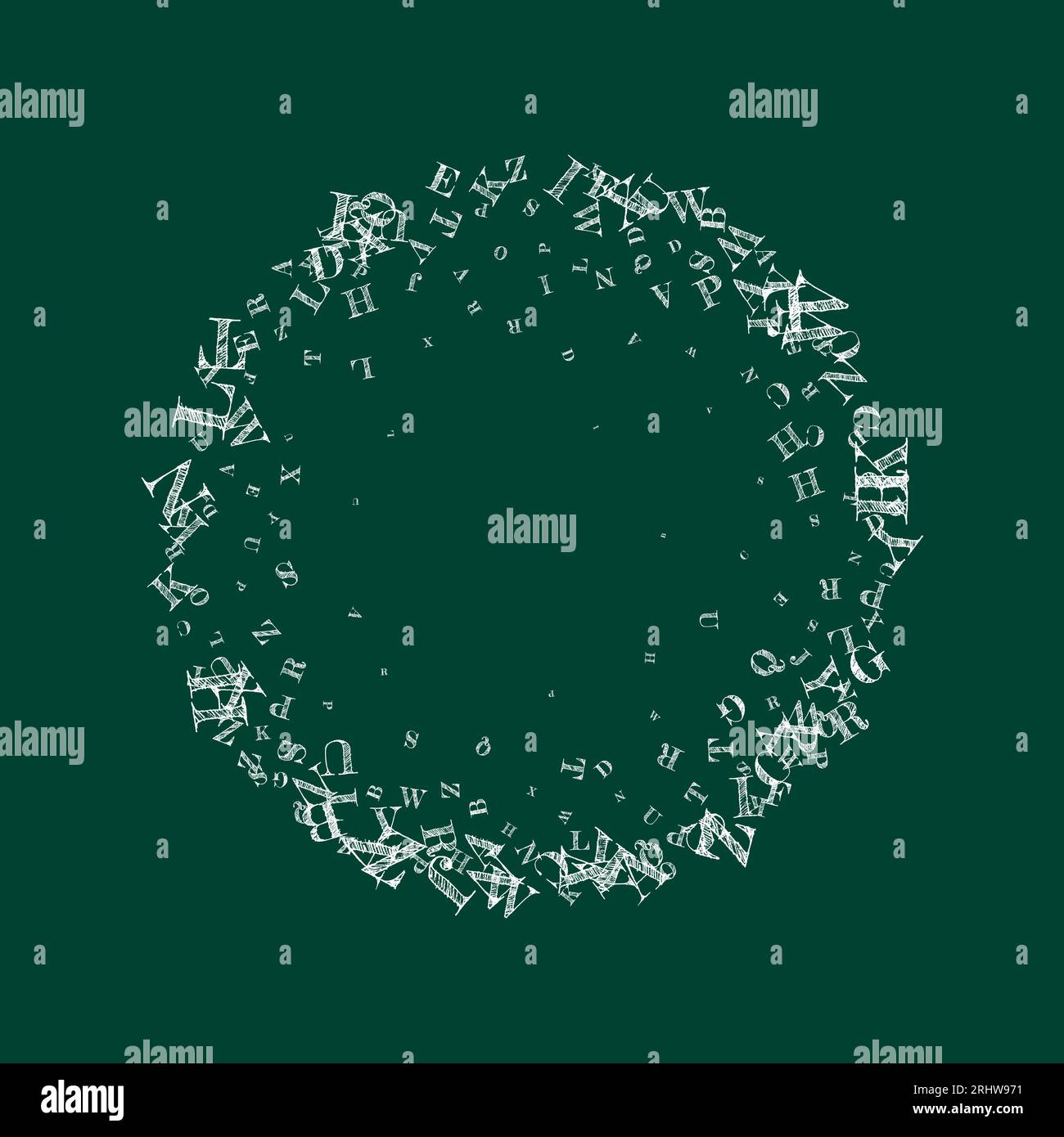 Foreign Language Lettering Flying latin letters. White chalk scattered charachters of English ...