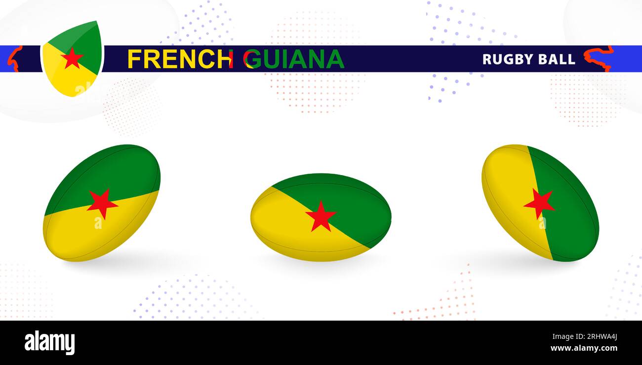 Rugby ball set with the flag of French Guiana in various angles on ...