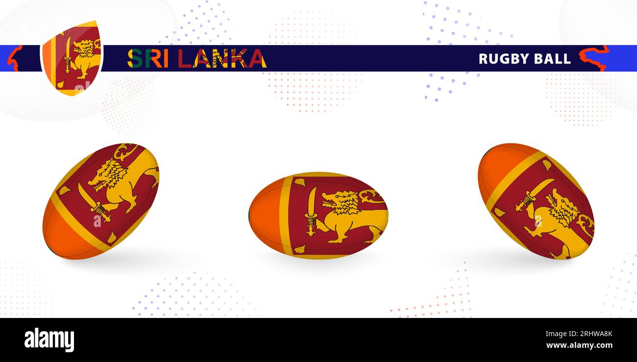 Rugby ball set with the flag of Sri Lanka in various angles on abstract