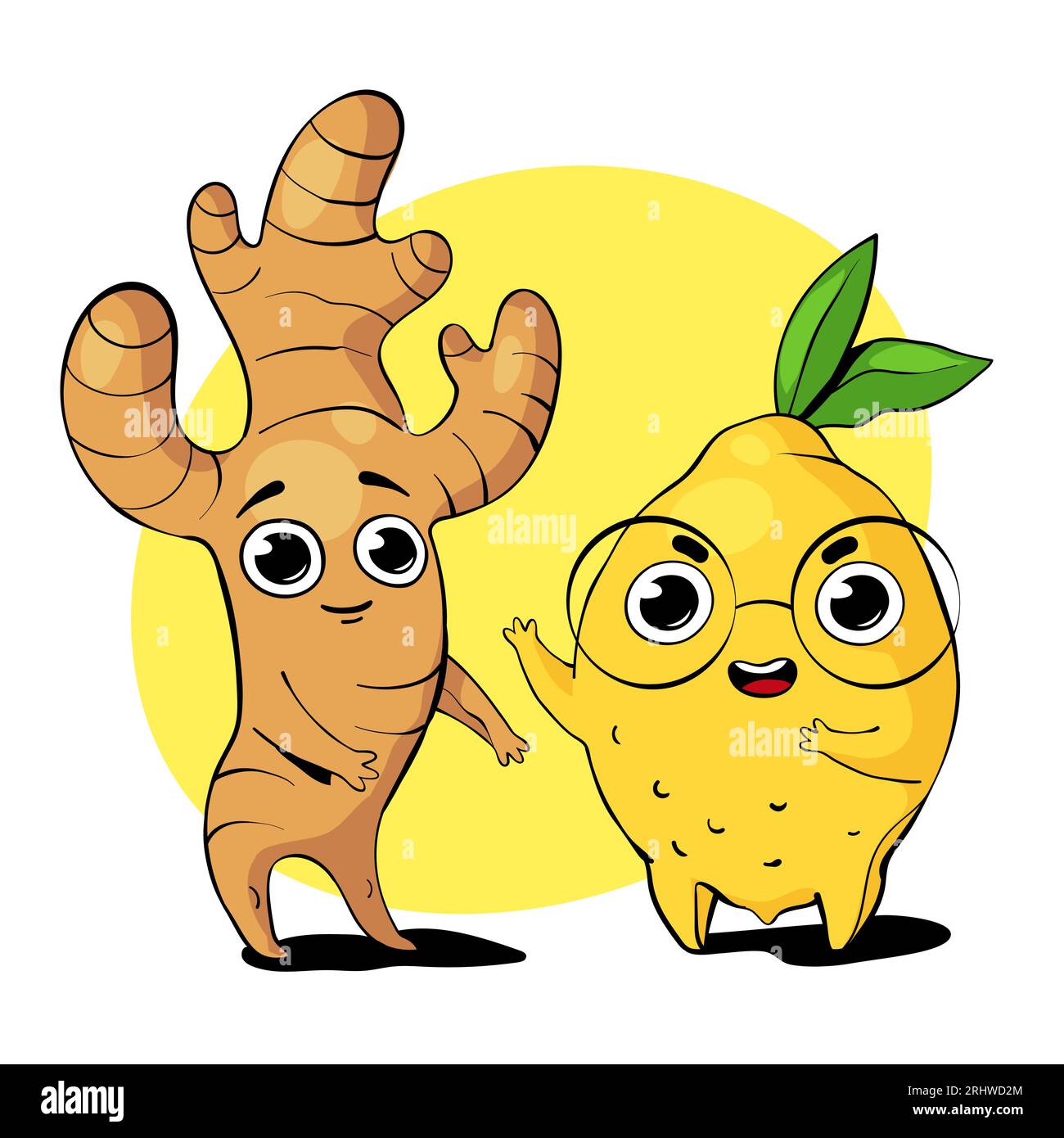 Cute happy ginger and lemon. Vector characters in cartoon style Stock