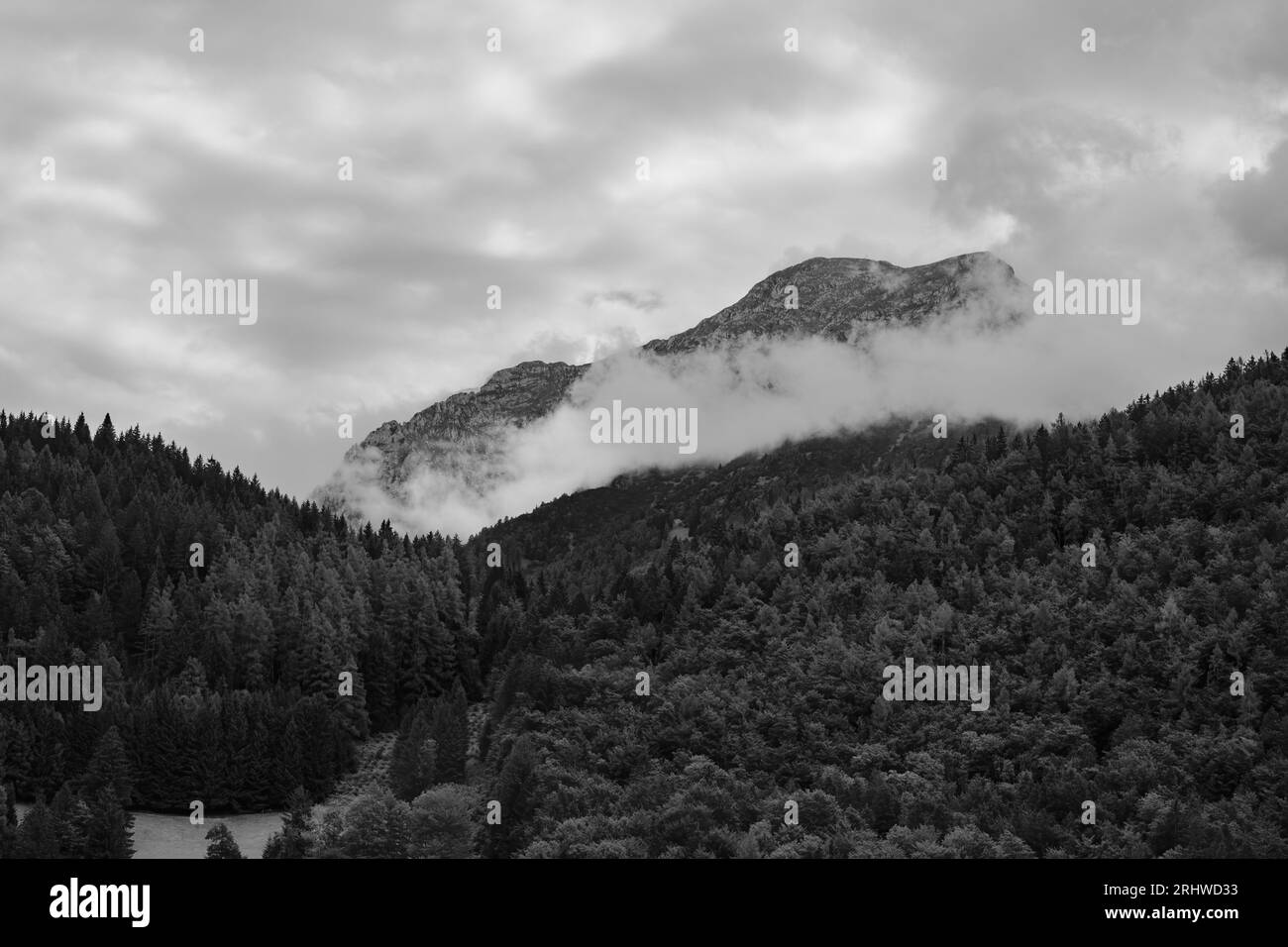 Alps mountains in stormy clouds, in black and white Stock Photo - Alamy